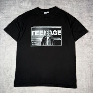 Kurt Cobain Shirt Mens Medium Black Vintage Y2K 2002 Teenage Nirvana Grunge Band